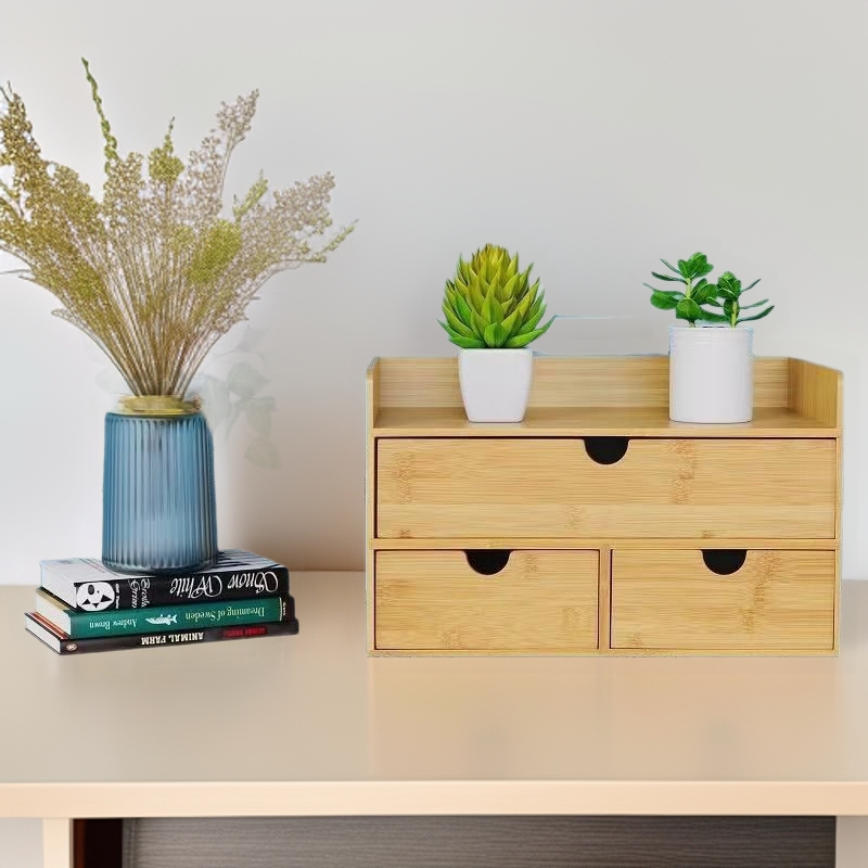 床头柜新款竹木桌面抽屉式收纳盒化妆品梳妆台简约多层书桌收纳柜产品图