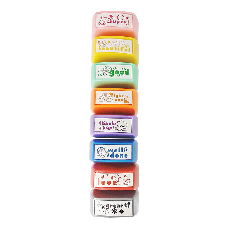 Cross-border exclusive fun teacher comments, photosensitive stamps, children's English encouragement affairs, plastic stamp sets wholesale Specification image