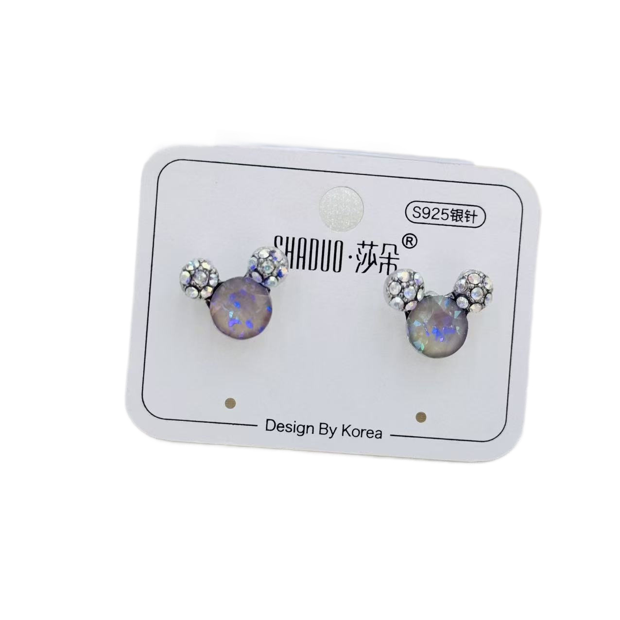 Shi Jiahua Zi Crystal Mickey Ear Stud S925 Silver Needle Anti-Allergy Colorful Sparkling AB Diamond Elegant Earrings Item Picture