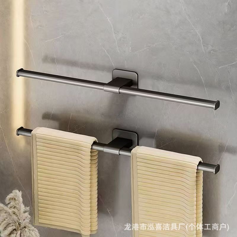 免打孔轻奢毛巾架子卫生间壁挂置物架浴室单杆厕所洗手间收纳挂架