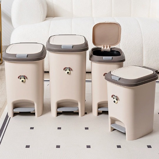 Cartoon dog foot press double-opening trash can, household bedroom, kitchen and living room trash can with lid