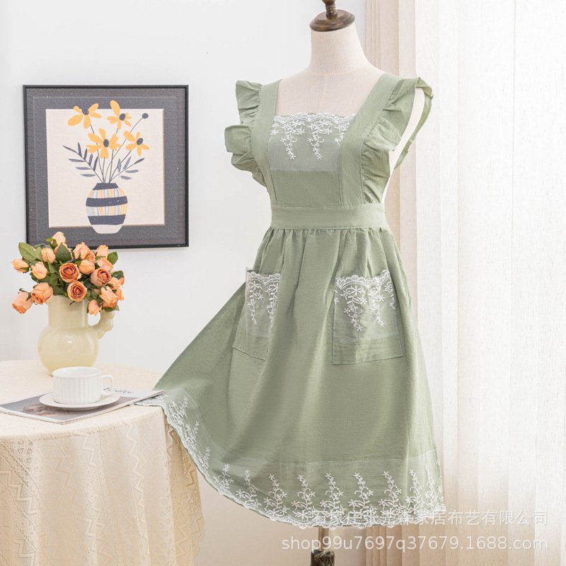 Korean princess apron, floral art, manicure, large size, shoulder strap, baked lace, sleeveless apron Specification image