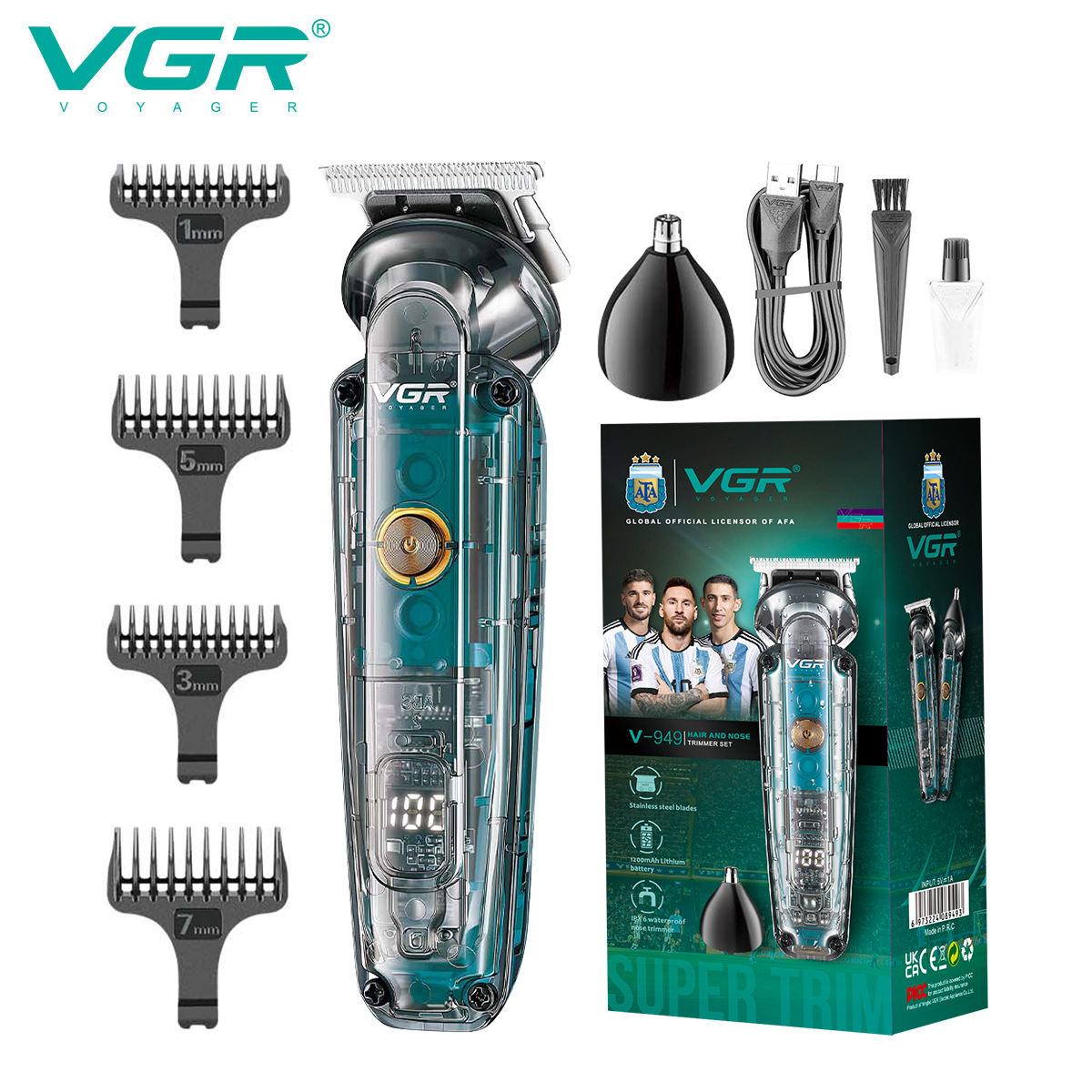 VGR949 Cross-border digital display hair clipper, transparent body, retro oil-tipped electric clipper, household waterproof electric clipper for hair salons
