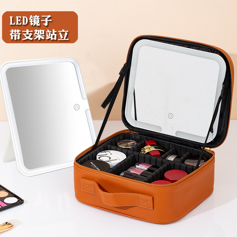 A multi-functional 2026 new portable hand-held large-capacity professional makeup bag with LED light mirror for cross-border use details Picture