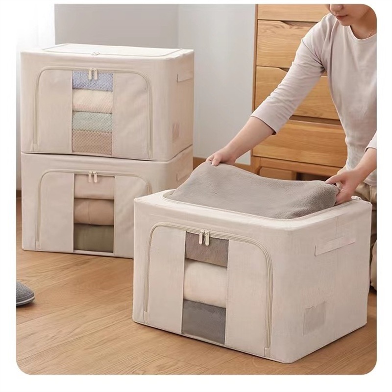 Cotton quilt, clothes, flip cover storage box, bedroom wardrobe, fabric, home folding storage box, transparent waterproof steel frame storage full figure