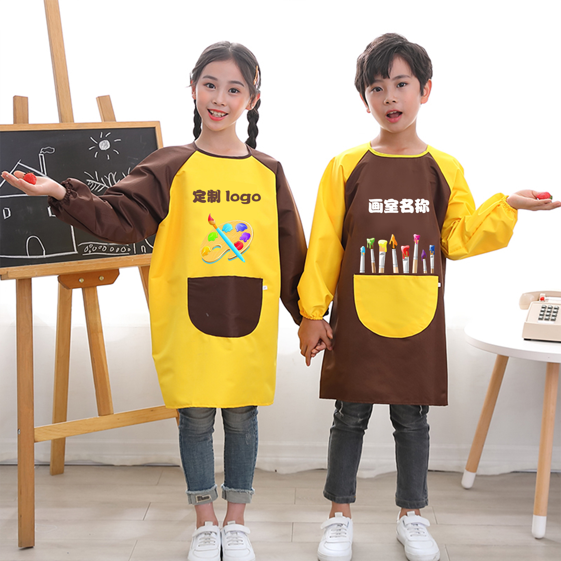 Children's waterproof and dirt-proof coverings, baby feeding bibs, extended painting and art protective aprons for kindergartens, and reversible dressing