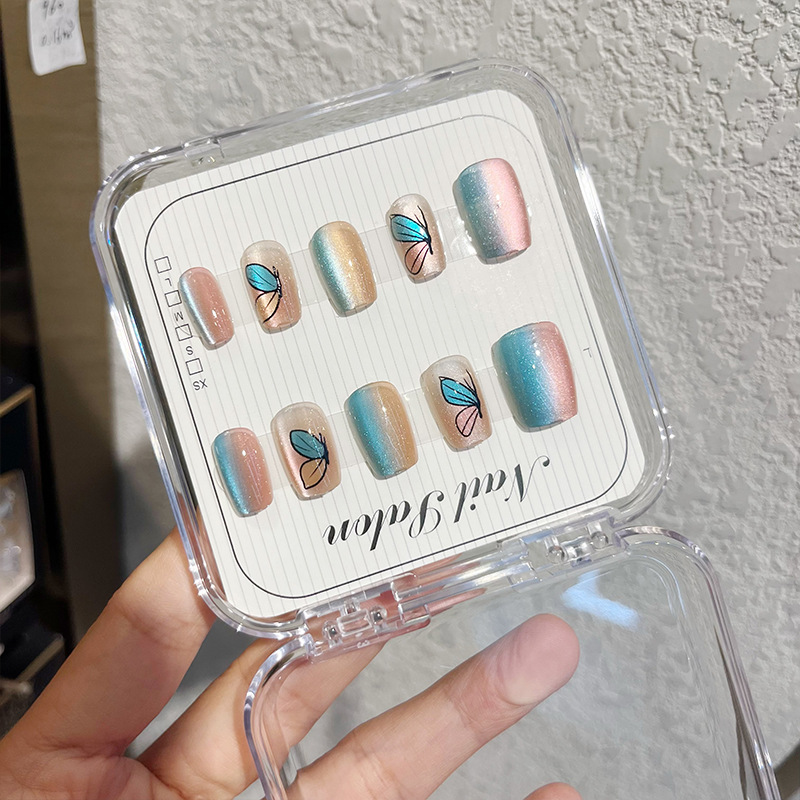 Cat-eye wearable nail, detachable nail plates, nail plates, rainbow cat-eye butterfly, French nail patches, ballet nail plates