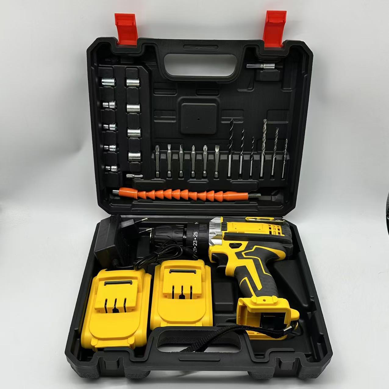 Hand drill, impact drill, household lithium battery hand drill, rechargeable drill, electric screwdriver, electric rotary drilling, cross-border set details Picture
