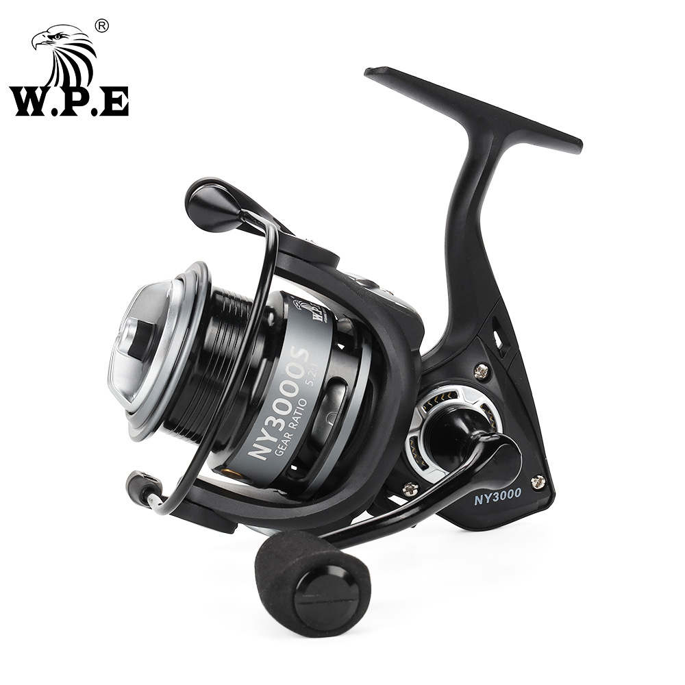 W.P.E纺车式渔轮5+1bbs 5.2:1转速比铝阀芯金属手柄EVA转钮