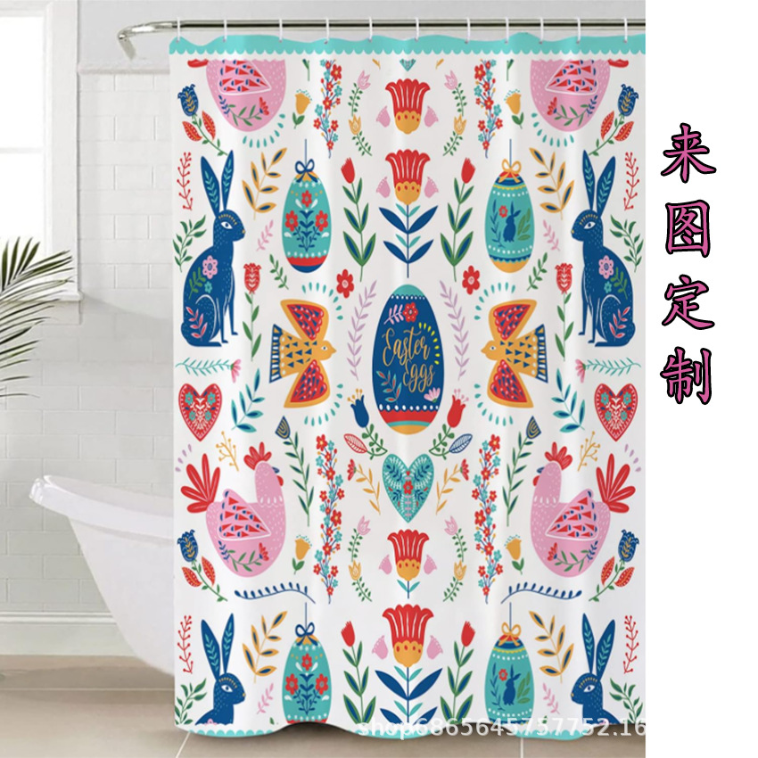 隔断帘浴帘亚马逊跨境热卖防水防霉3D数码印花绿色植物印花浴帘