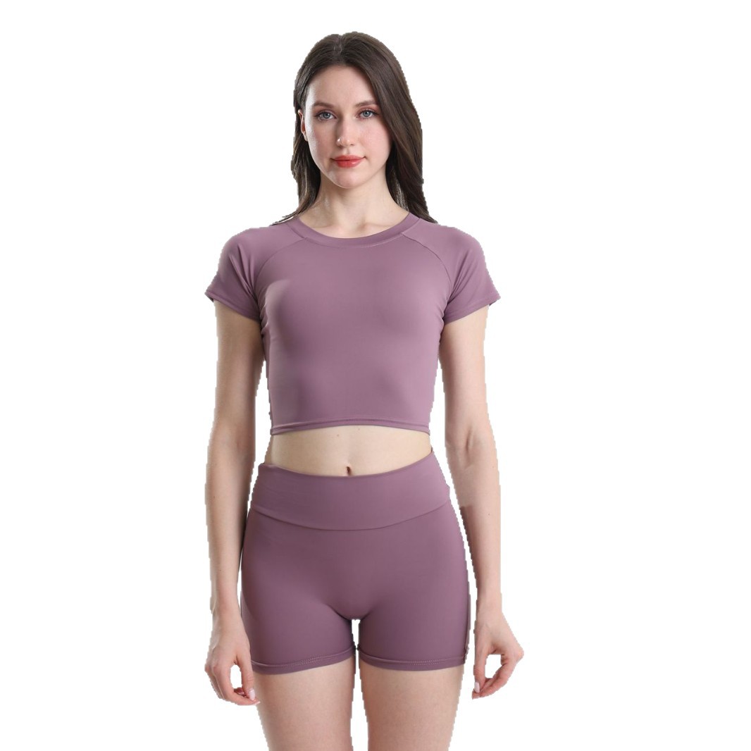 Cross-border European and American sports yoga wear set, Pilates yoga top, high-waisted tight hip-lifting pocket yoga shorts Item Picture