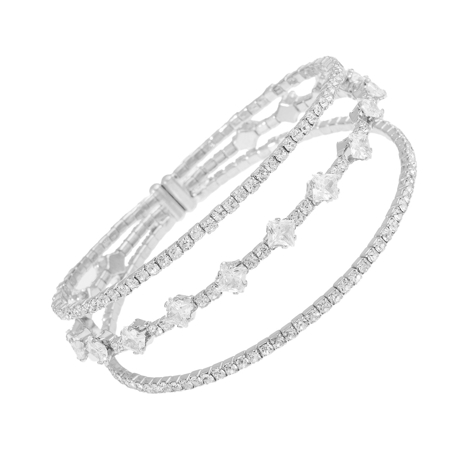 European and American cross-border 3-layer zircon elastic bracelet with adjustable opening, full diamond jewelry, Korean version daily simple and versatile bracelet jewelry manufacturer wholesale Application Scenario