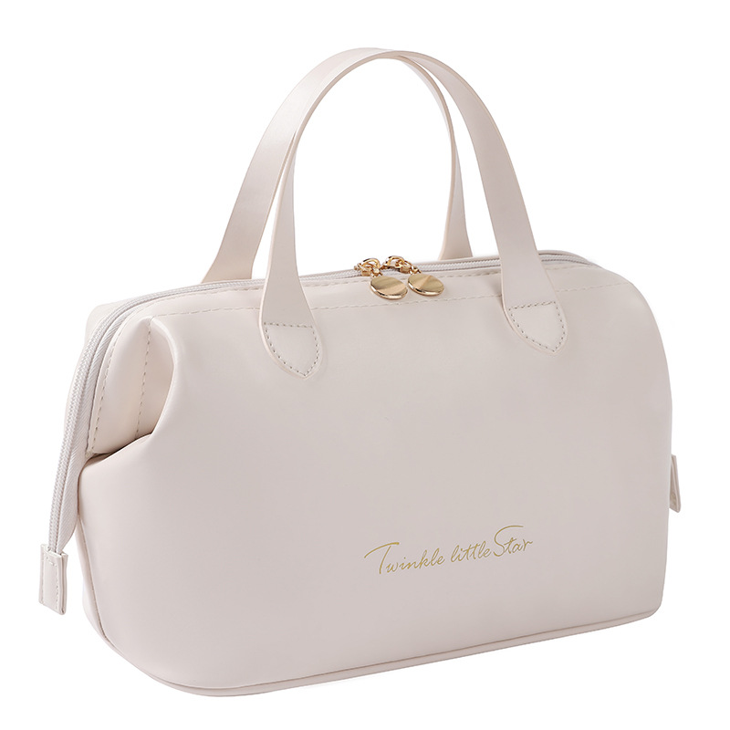 New handbag, fashionable PU storage bag, French storage bag, high appearance level for travel, large-capacity cosmetics and toiletry bag Item Picture