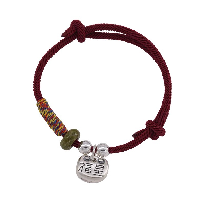 Retro and niche design 999 pure silver lucky star pendant, versatile for the New Year's zodiac year with red rope and traditional Chinese style Item Picture