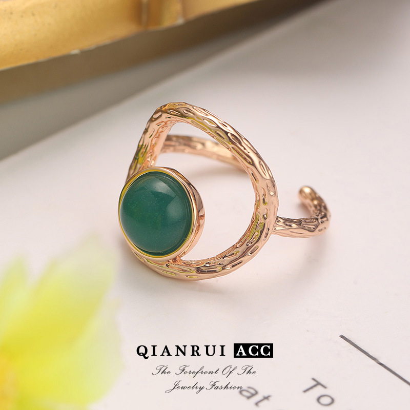 Cross-border French geometric ring, gemstone-like joint ring, women's design sense, niche and simple, gold inlaid style wholesale details Picture