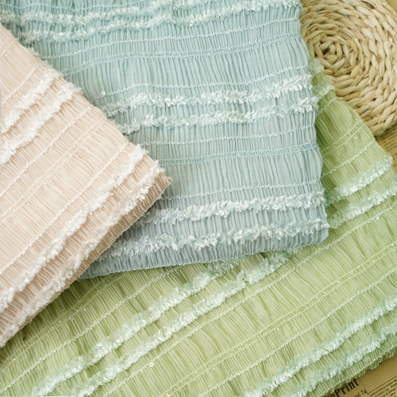 Summer new style chiffon striped crocheted black ear-trimmed pleated fabric multi-color fairy dress, wedding dress and evening gown fashion fabric details Picture