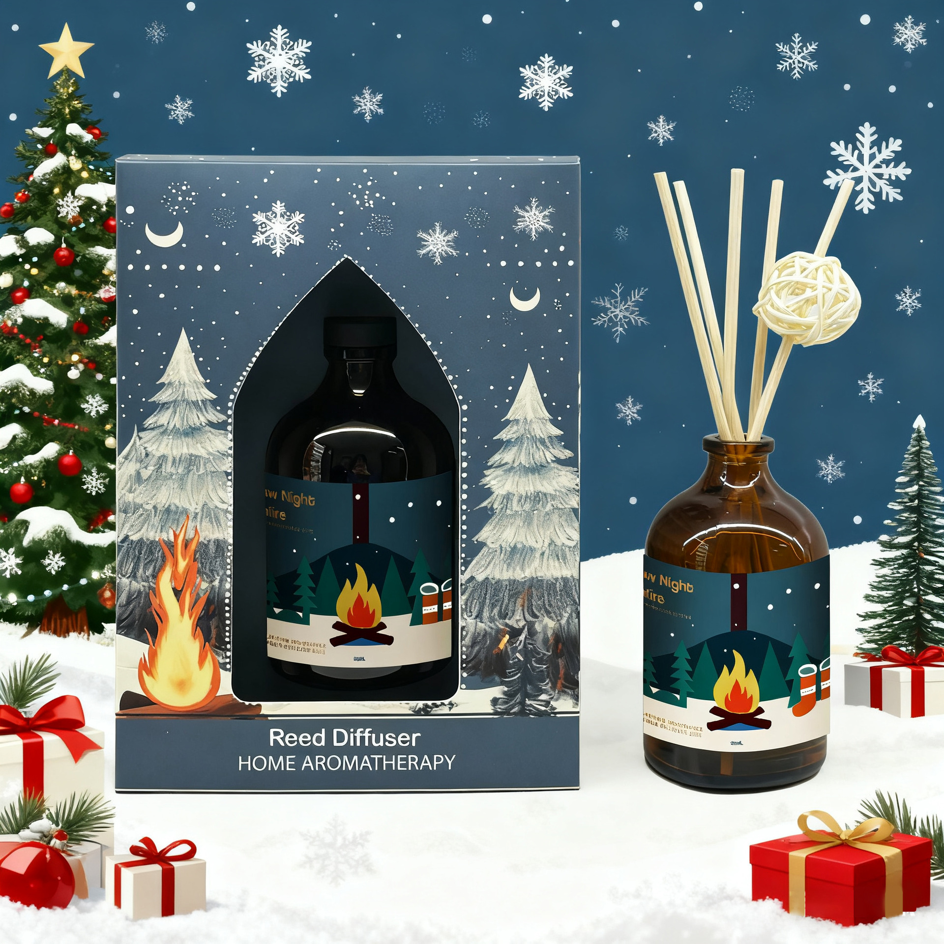 跨境圣诞香薰100ml卧室空气清新香薰精油持久香氛液无火藤条香薰