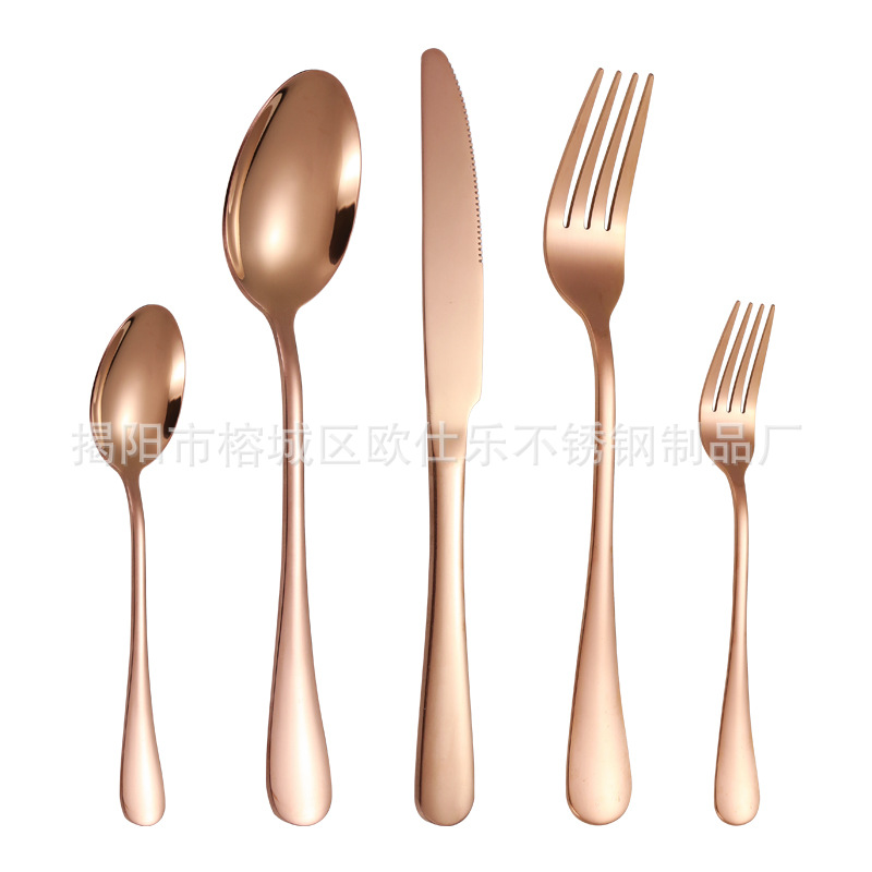 Cross-border supply 1010 stainless steel tableware four-piece set, tableware set, golden creative Western cuisine steak knife, fork and spoon Item Picture
