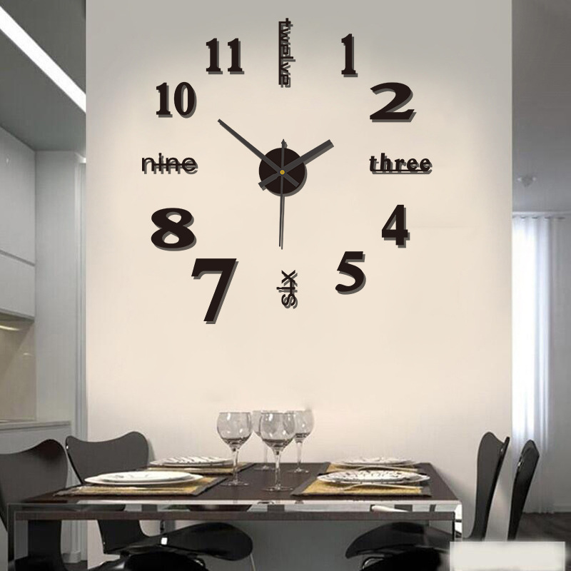 Simple, hole-free, creative diy wall clock, personalized living room and bedroom clock, silent digital clock, decorative wall clock
