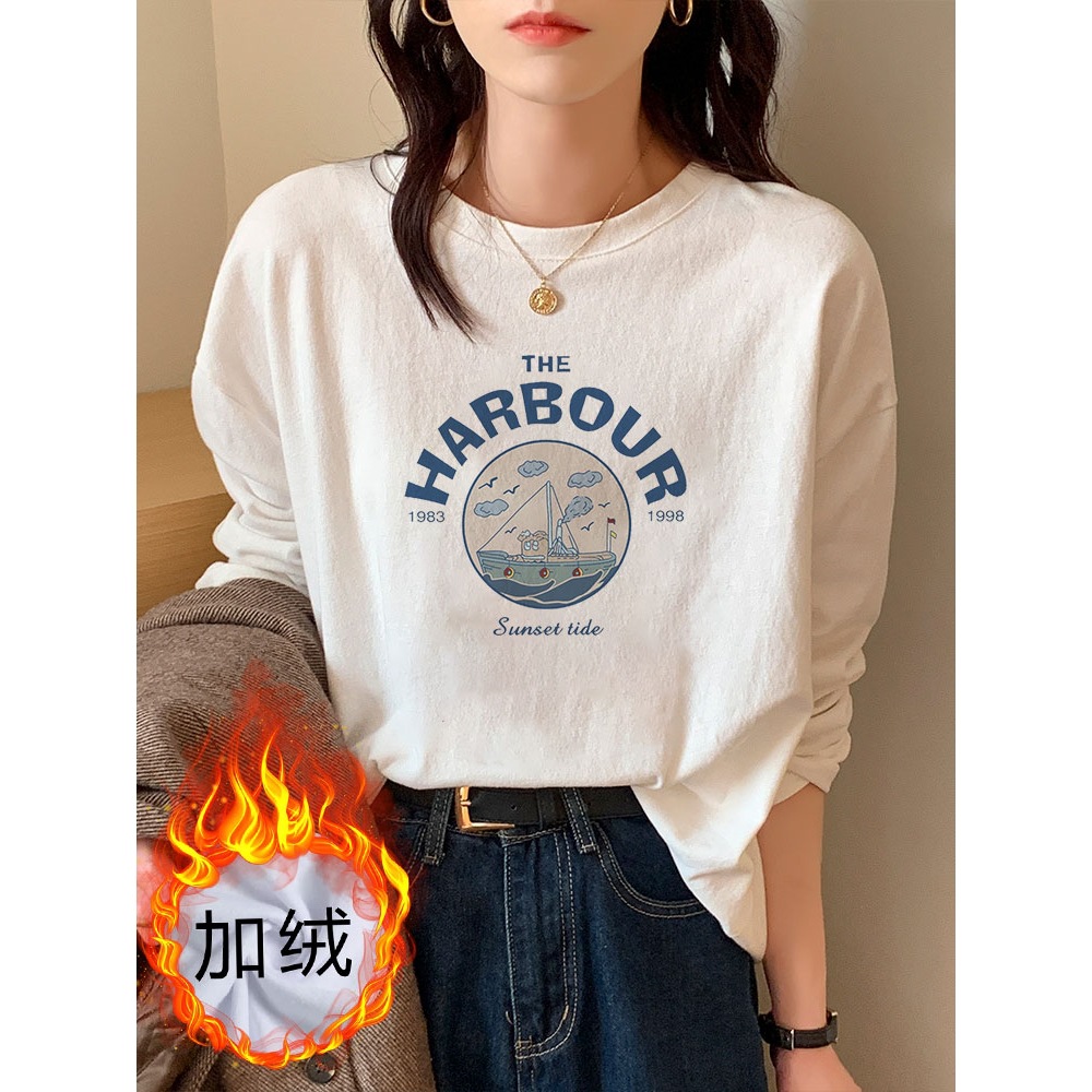 Cotton innerwear with a white base layer for autumn and winter, 2025 early spring new style fleece long-sleeved T-shirt, plus-size women's top Item Picture