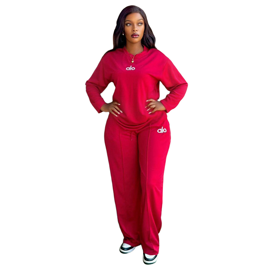DD0159 European and American women's Cross-border Autumn and winter new alo Fashion Casual Style Versatile Set Wide-leg Two-piece set Specification drawing