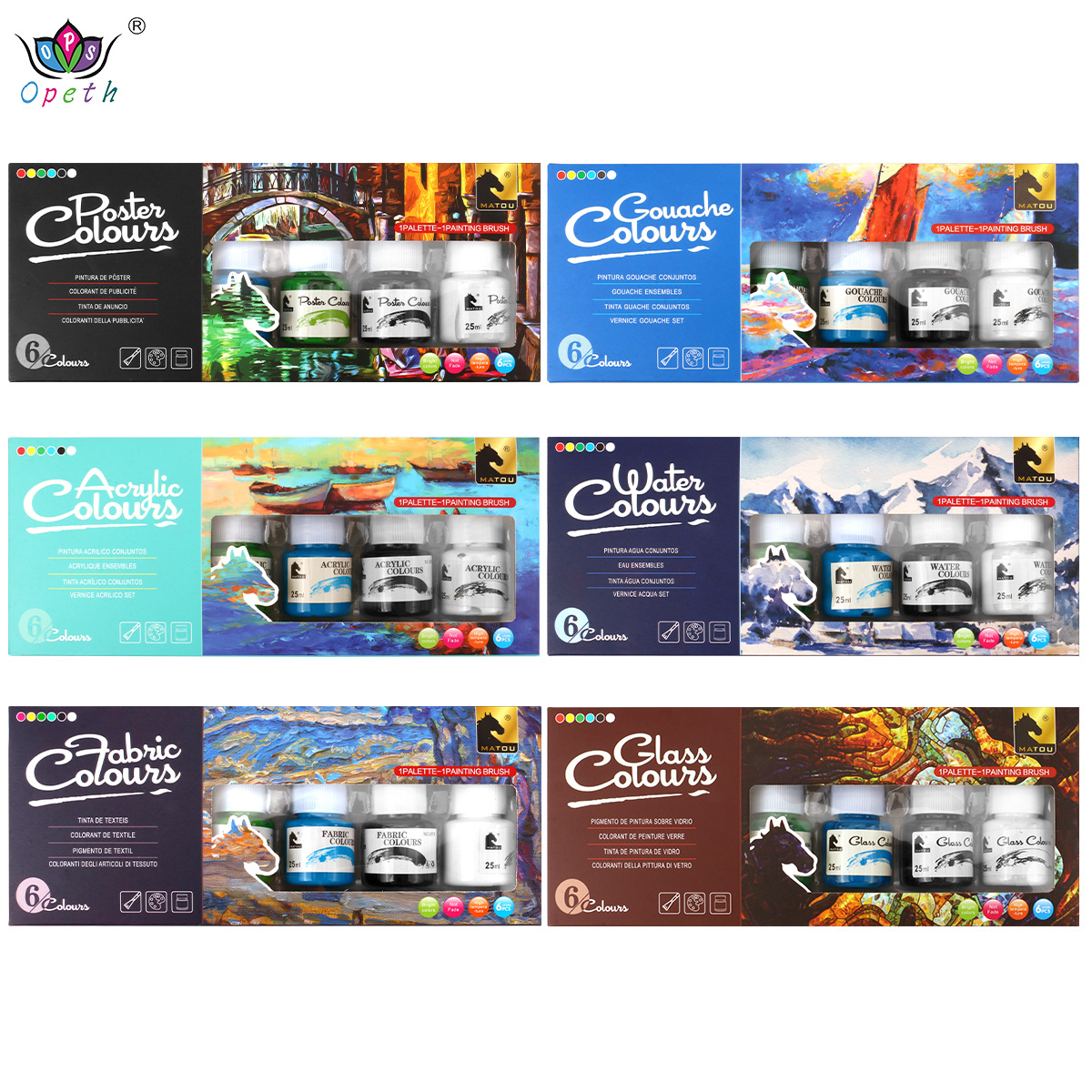 6-color paint set 25ml Glass acrylic gouache Watercolor Graffiti Paint Textile Advertising Painting Paint set Item Picture