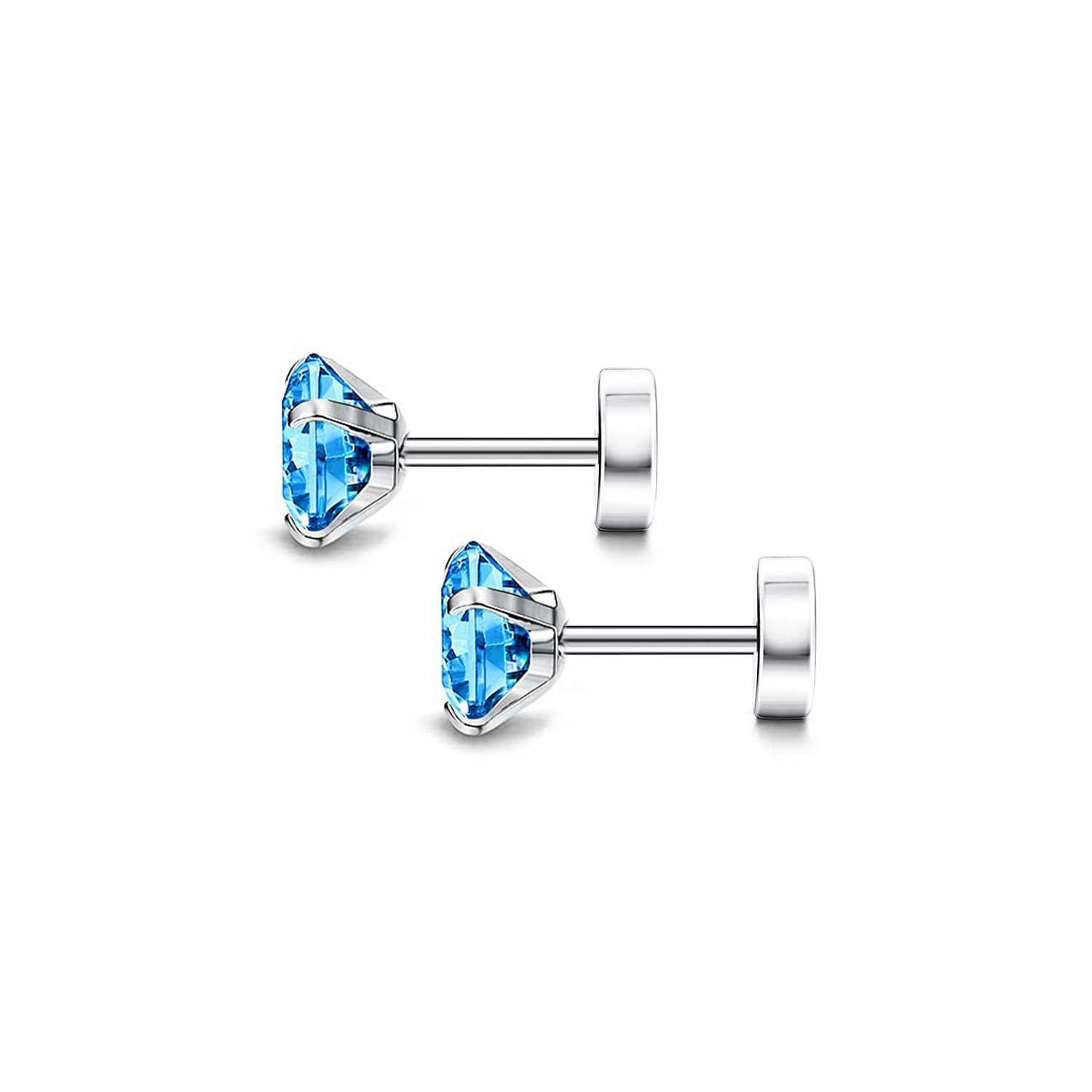Cross-border titanium steel flat-bottom zircon ear studs, round ear bone studs, cochlear studs, zircon ear studs with external threads, versatile and high-end Specification image