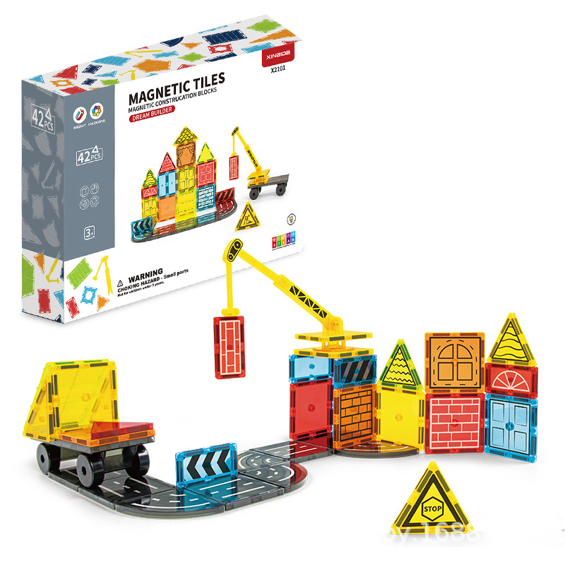 Cross-border export of large magnetic sheet engineering vehicles, magnetic assembly toys, children's intelligence and early education magnetic building block sets Specification drawing
