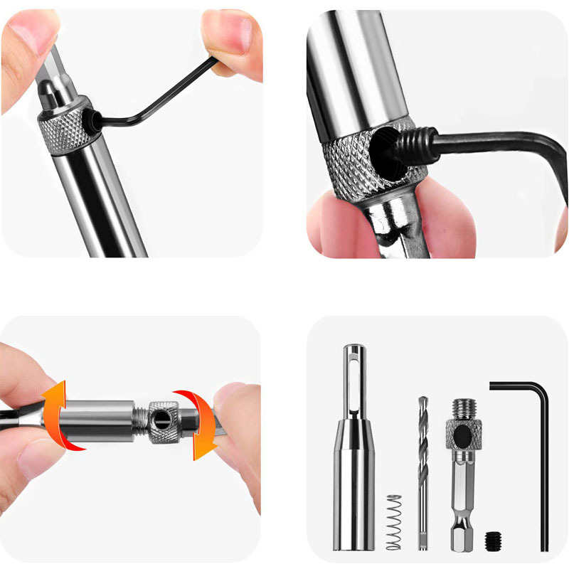 Cross-border hinge drill, woodworking door and window hinge hole opener, hand electric drill, positioning and drilling set, special-shaped hexagonal handle drill bit Specification drawing