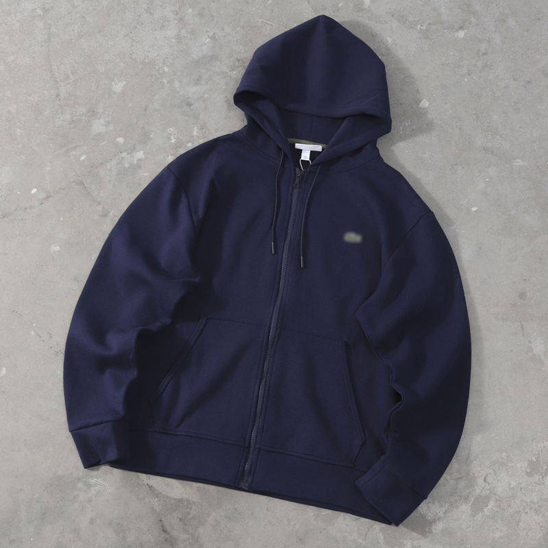 Cross-border original factory quality Crocodile Fish basic style embroidered Logo three-stitch five-thread zipper hooded sweatshirt for men and women Specification image