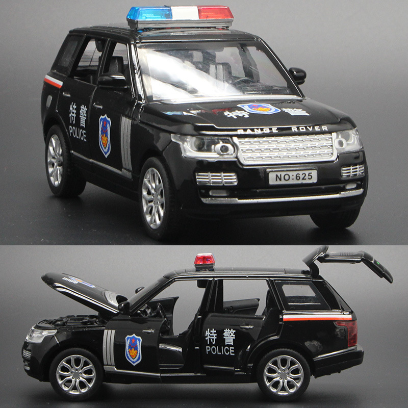 1:32 Police car model children's toy car, alloy lights, music, Rebound six-door police car toy details Picture