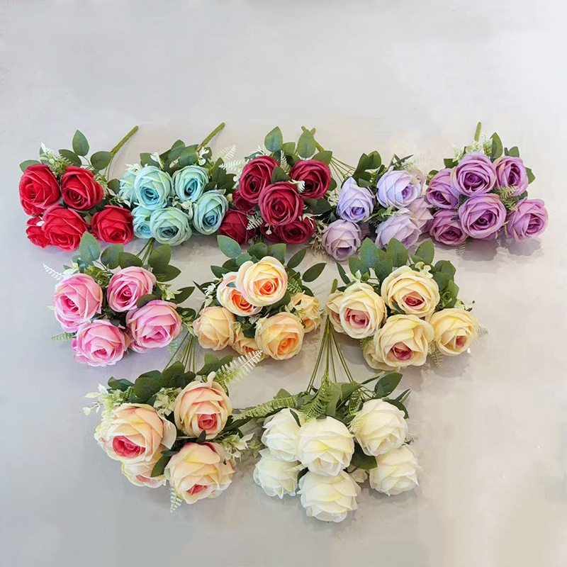 跨境仿真花束家居软装摆件摆设婚礼堂婚庆花束高级感装饰玫瑰假花