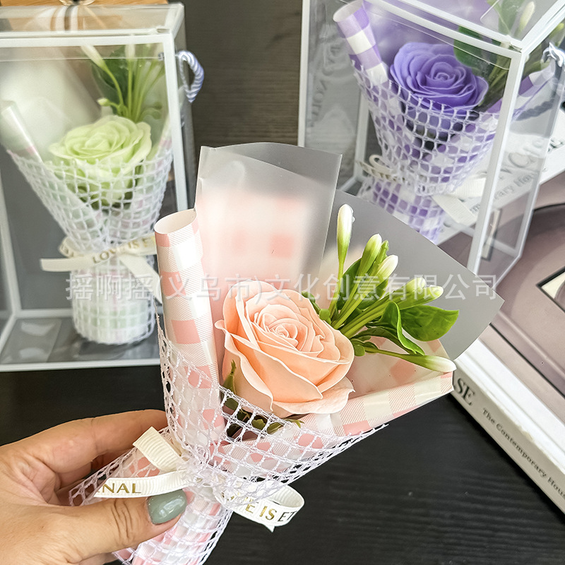 跨境教师节苏醒香皂花透明盒永生花束玫瑰送朋友创意伴手礼花束