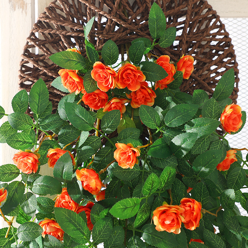 仿真蔷薇花墙面垂吊假花玫瑰藤蔓户外绿植塑料壁挂花装饰阳台植物产品图