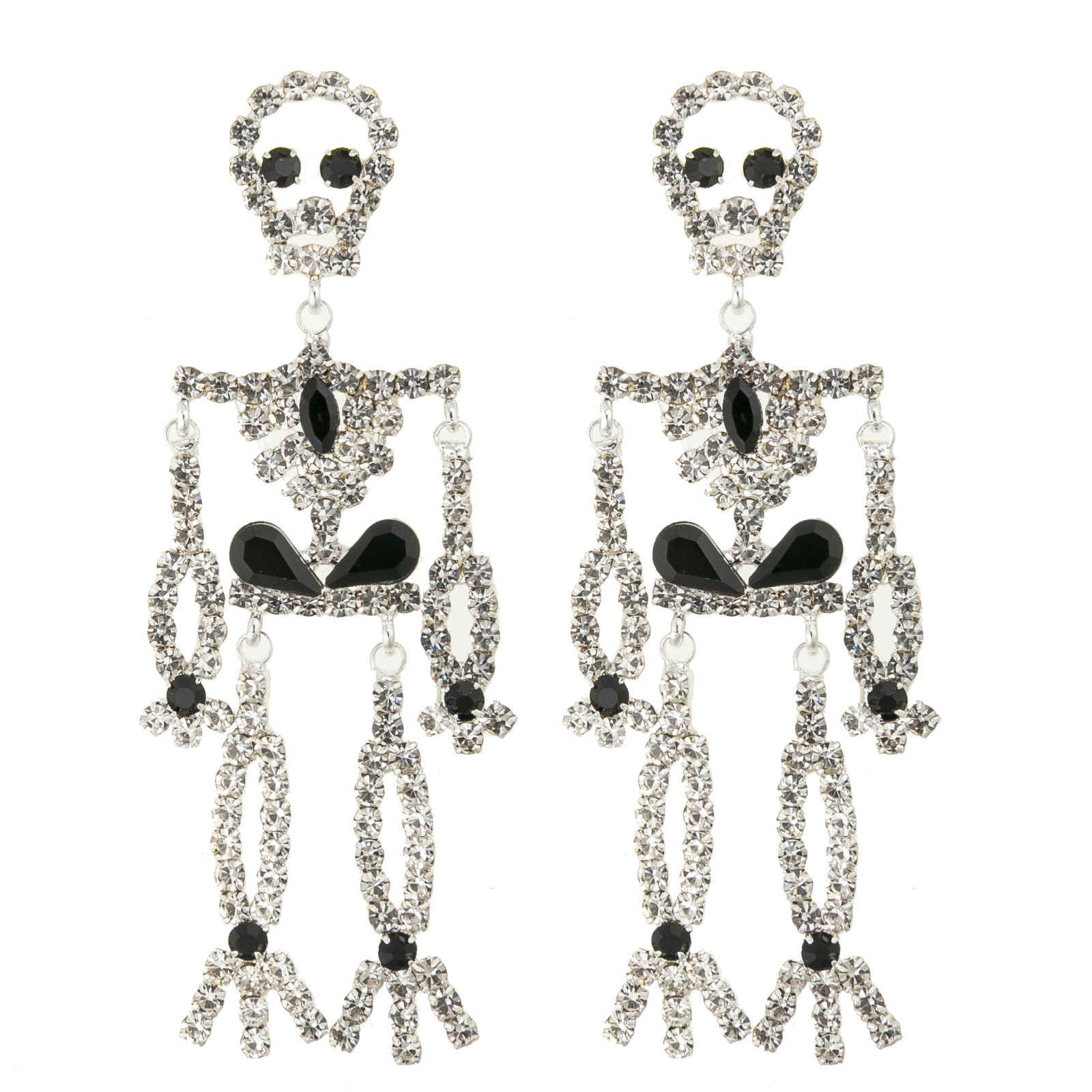 Cross-border European and American Halloween skull and water diamond earrings, creative design sense, luxurious full diamond pendant earrings wholesale