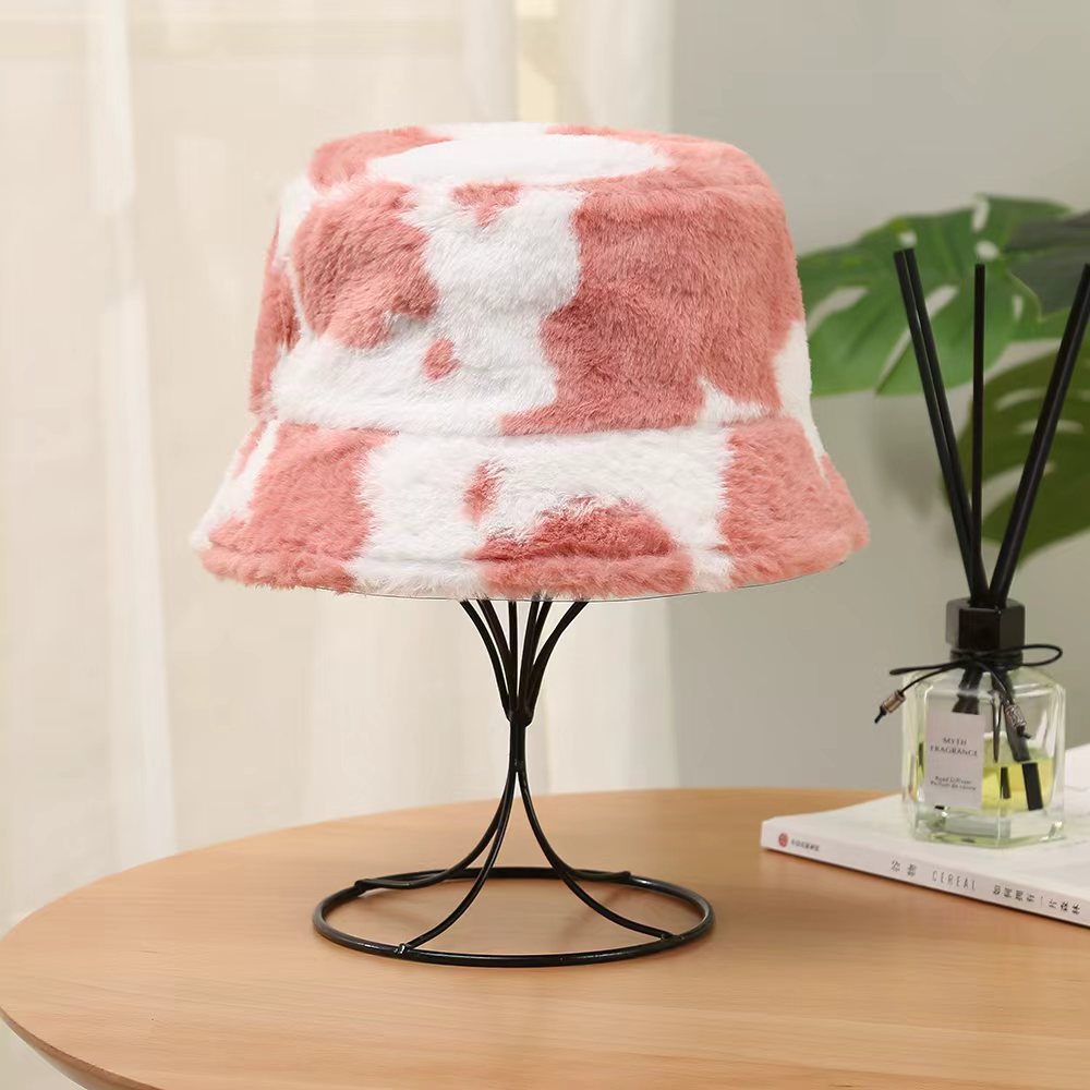 New autumn and winter printed rabbit fur fisherman's hat for women, thickened, warm and versatile, cross-border basin hat and bucket hat for men Specification image