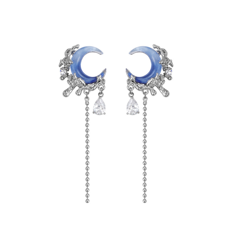 【 Customized 】 Blue Clear Moon Series Women's best-selling niche design fashionable cold style Necklaces, earrings and rings Item Picture