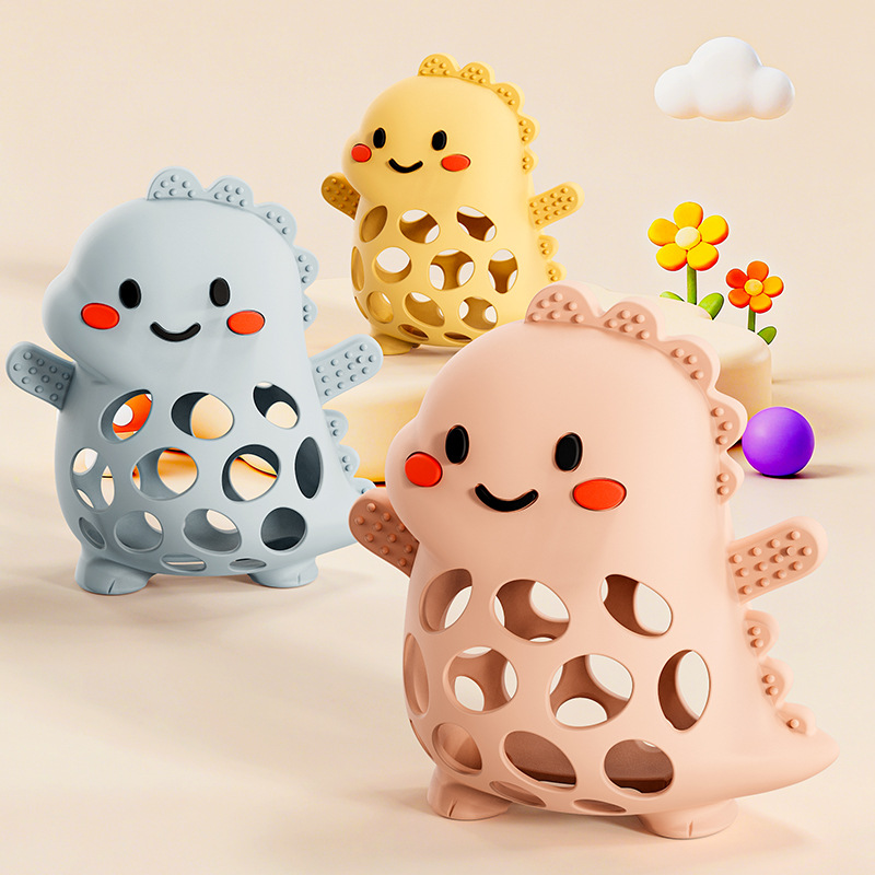 Amazon new manhattan bola de silicona morder juguete mano agarrar bola pequeño dinosaurio moler diente de goma juguete para bebés Specification image