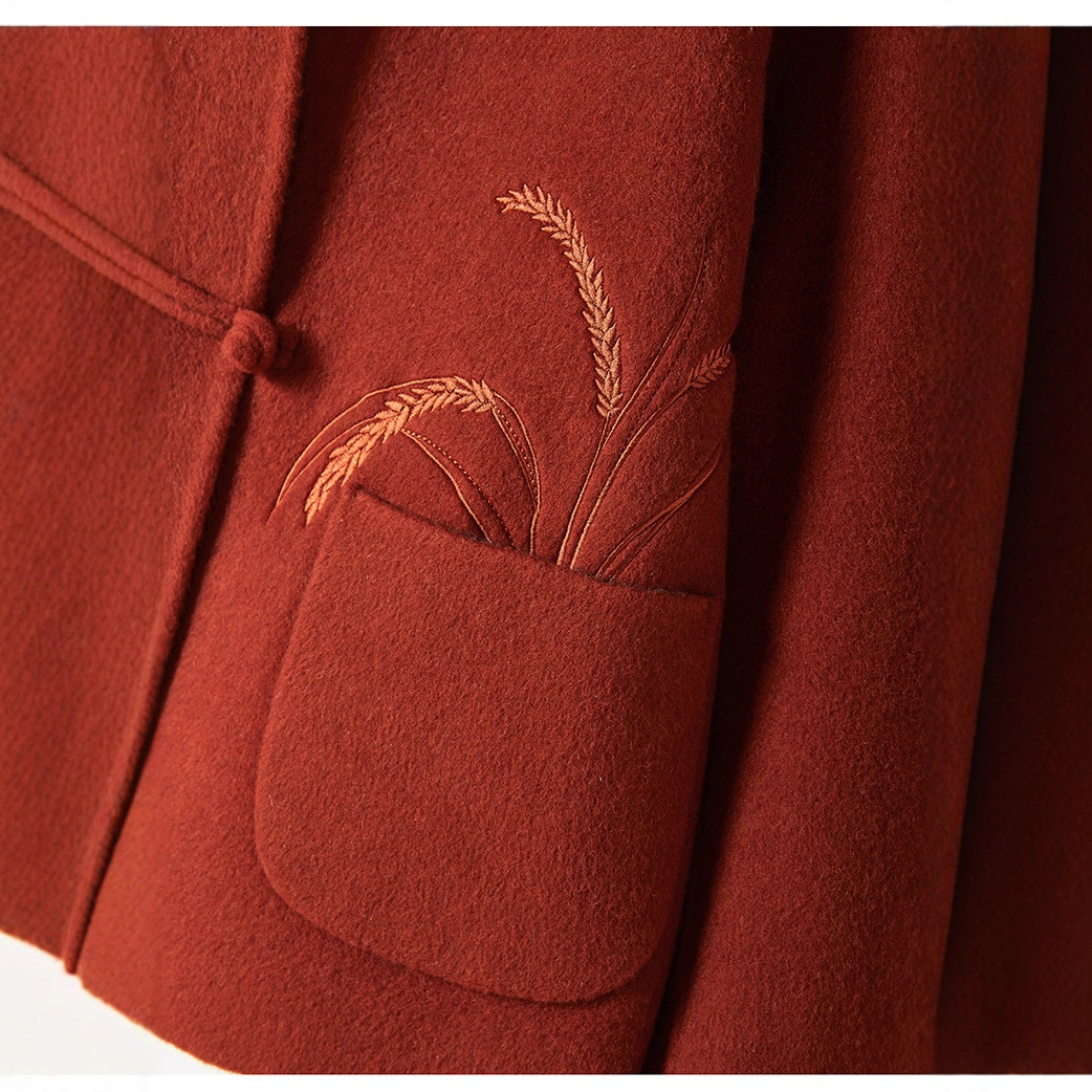 New embroidered new Chinese-style double-sided woolen coat for women 2025 autumn and winter, loose woolen coat for women Specification image