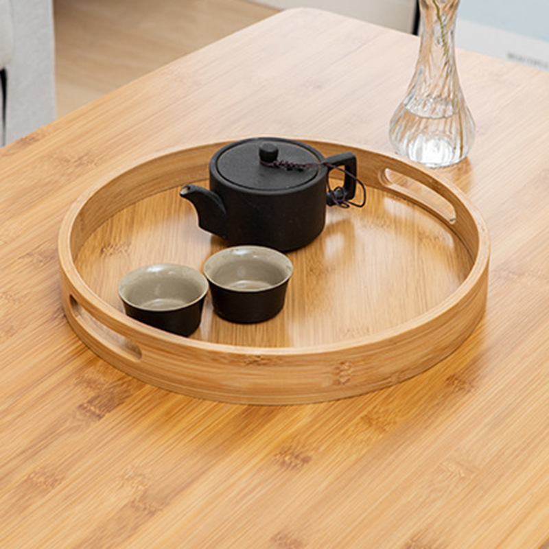 Bamboo trays, creative Japanese-style baking, double-ear hand-held round tea trays, household tea sets, small tea trays wholesale details Picture