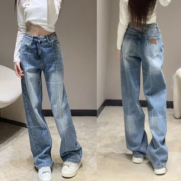 A.w. Blue jeans for women, high-waisted straight-leg loose wide-leg trousers in a European and American style, new autumn/Winter 2025 collection Specification image