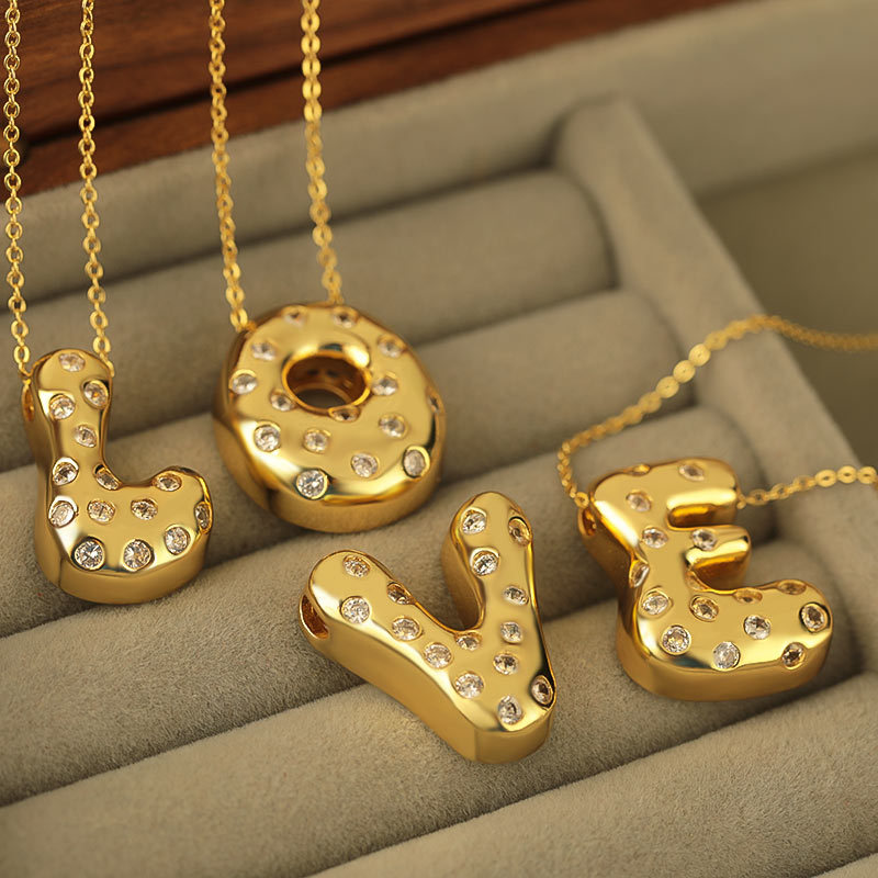 Wholesale of a new cross-border copper-inset zircon 26-piece digital pendant box chain, a personalized and versatile double-sided digital necklace full figure