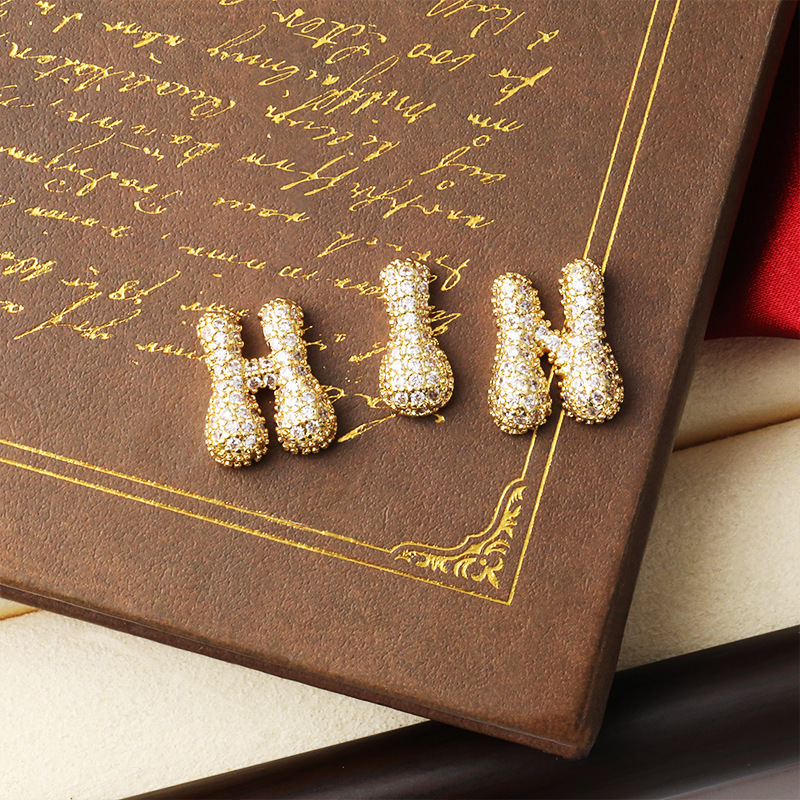 New cross-border necklace: 18k real gold zircon micro-inlaid bubble balloon diy English name 26-letter pendant Specification image