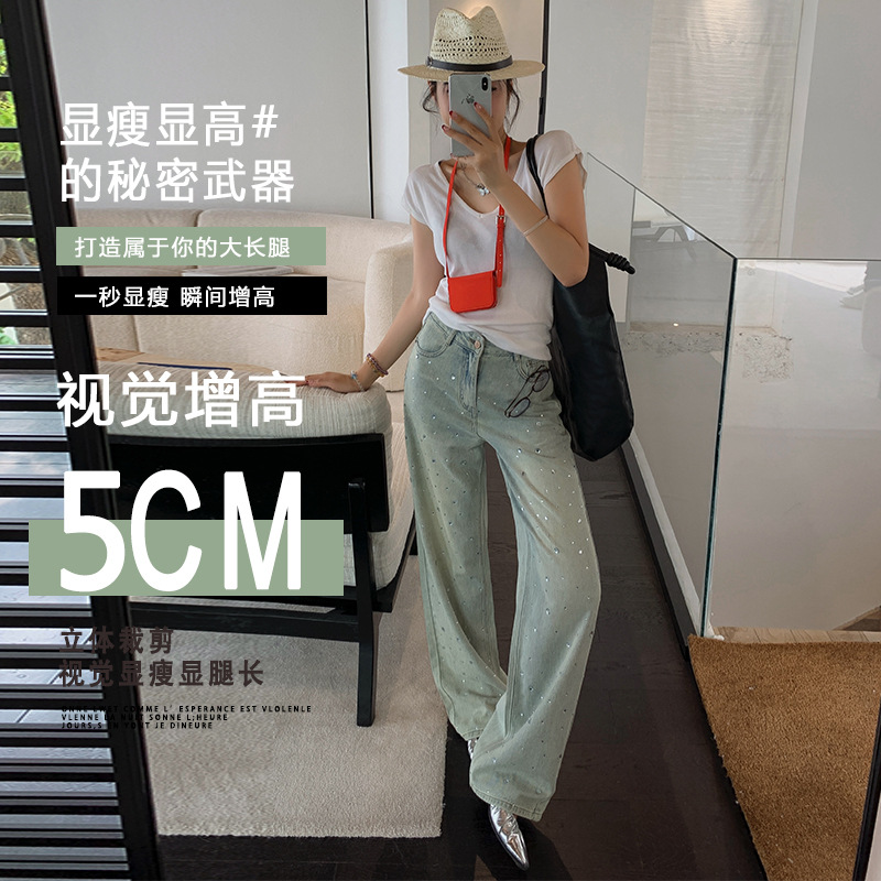 牛仔裤/带钻牛仔裤/牛仔裤阔腿/库存/牛仔短裤女细节图
