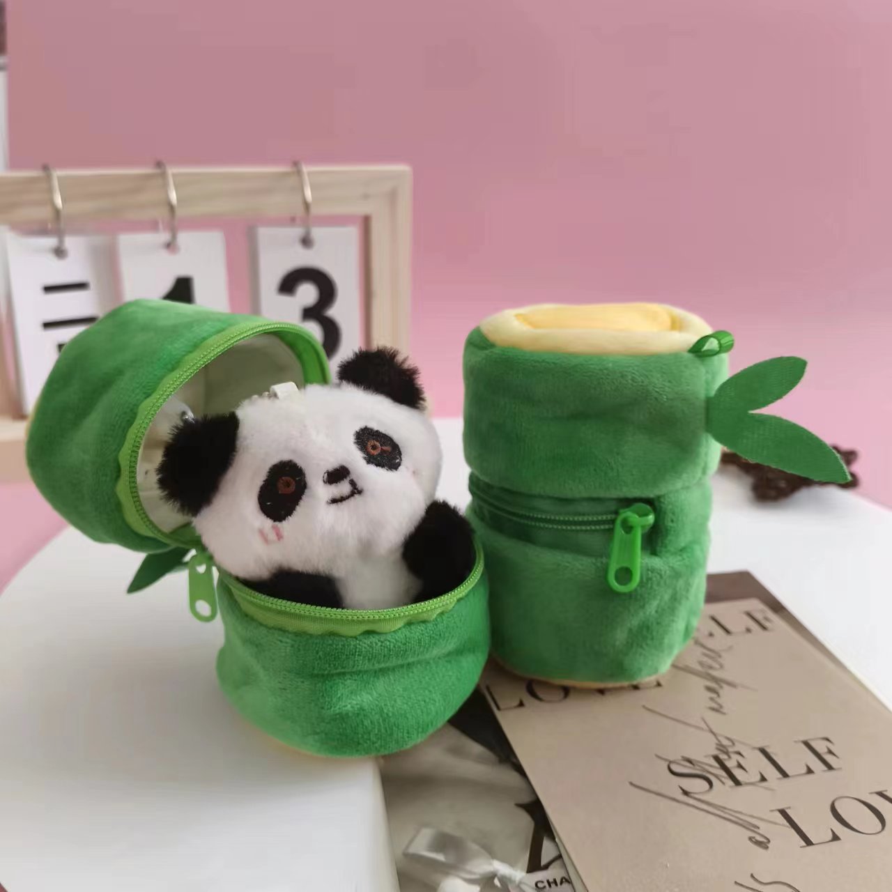 Cute bamboo tube panda doll pendant, detachable bamboo panda keychain pendant, mini figurine