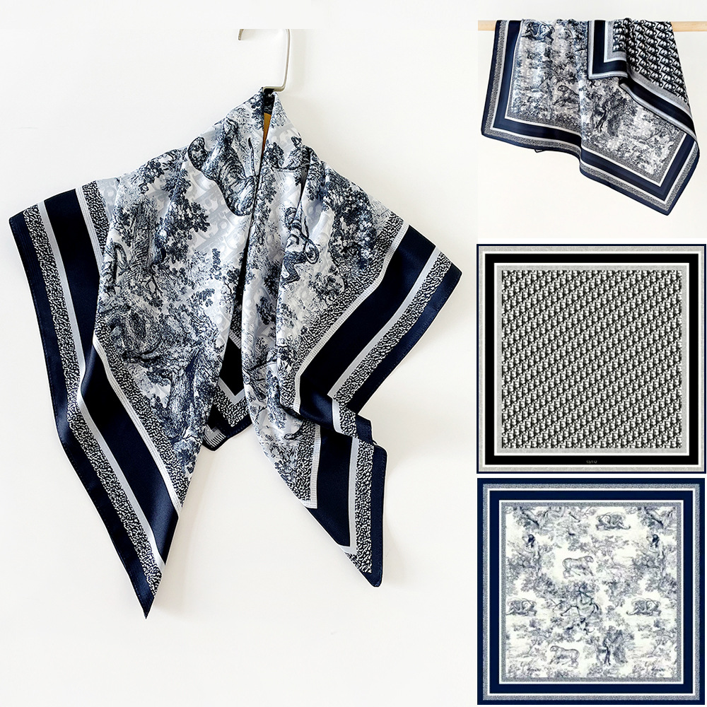 2025韩版复古双面印花围巾围脖时尚百搭70大方巾仿真丝领巾领带丝