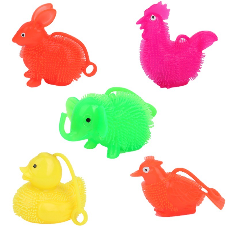 The glowing rabbit is pinched, the flashing duck, the rooster, the elephant, the thrush, and the fluffy ball are all children's toys for release. Wholesale Item Picture