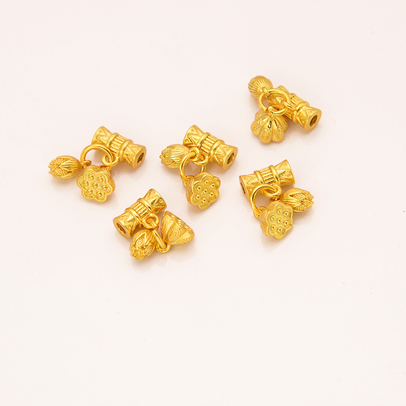 强保色沙金配件diy饰品古法金两世欢莲蓬花苞吊坠手链手绳挂件白底实物图
