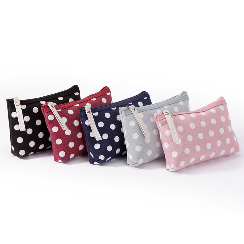 Classic polka dot fabric zipper bag, card case, key case, mobile phone case, toiletries case and makeup storage case