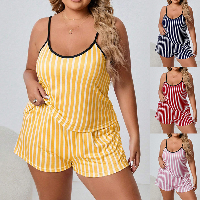 temu cross-border summer halter shorts, overweight and plus-size women's pajamas, plus-size home wear set, European and American full figure